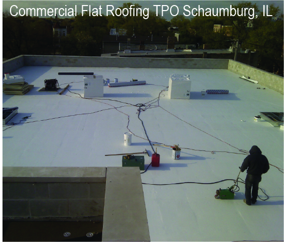 TPO Commercial Flat Roof in progress in Schaumburg IL 60173, 60193, 60194, 60195